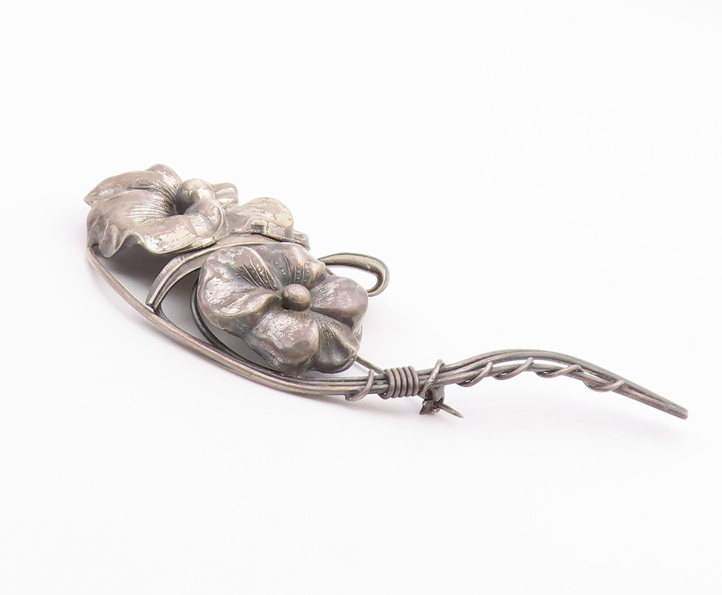 925 Sterling Silver  Vintage Antique Oxidized Single Flower Brooch Pin  BP4068