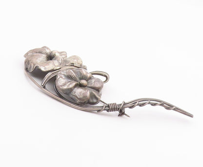 925 Sterling Silver  Vintage Antique Oxidized Single Flower Brooch Pin  BP4068