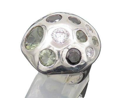 925 Silver  Vintage Cubic Zirconia & Hematite Adjustable Ring Sz 7.5  RG21393