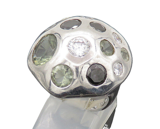 925 Silver  Vintage Cubic Zirconia & Hematite Adjustable Ring Sz 7.5  RG21393