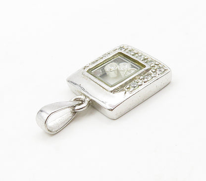 925 Sterling Silver  Shiny Cubic Zirconia Petite Square Drop Pendant  PT12560
