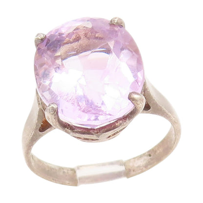 925 Sterling Silver Vintage Ring Oval Cut Amethyst Solitaire Band  Sz 7  RG34823