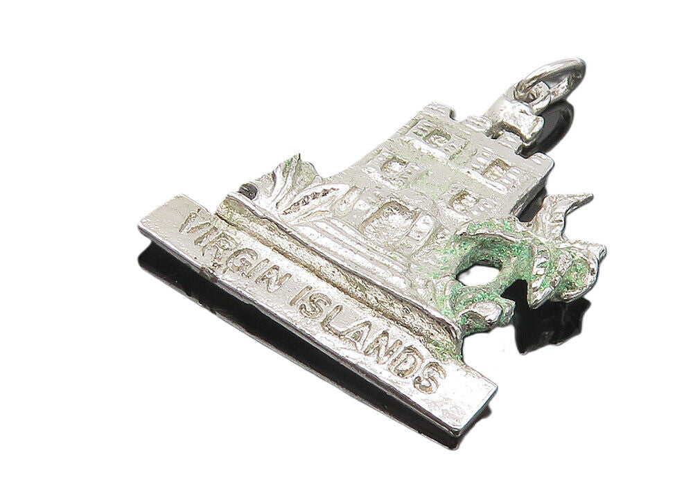 925 Sterling Silver  Vintage Shiny Virgin Islands Palm Trees Pendant  PT9043