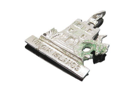 925 Sterling Silver  Vintage Shiny Virgin Islands Palm Trees Pendant  PT9043