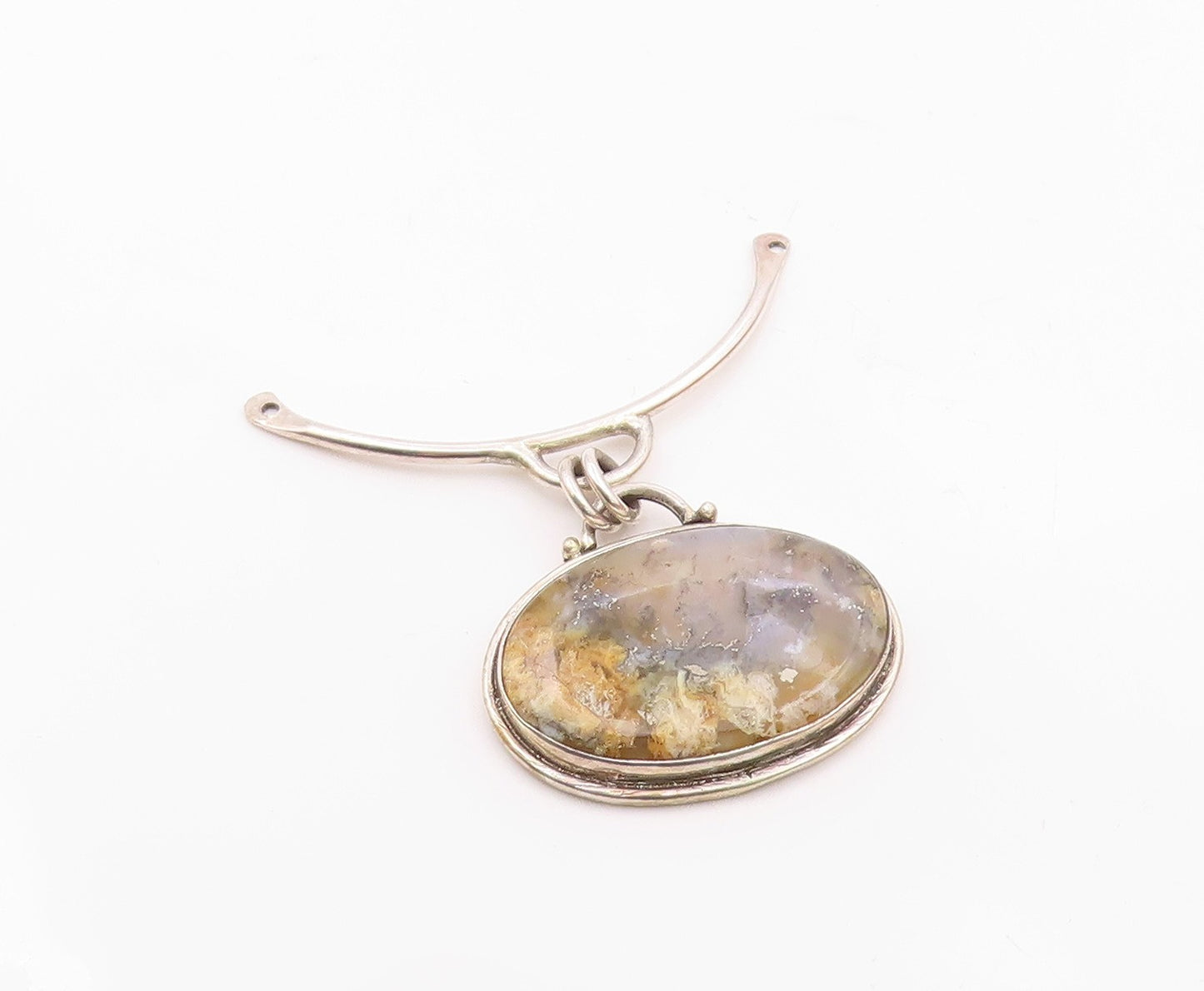 925 Sterling Silver  Vintage Cabochon Cut Agate Shiny Drop Pendant  PT18488