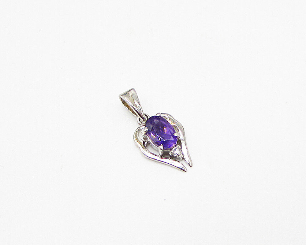 925 Sterling Silver  Amethyst & Cubic Zirconia Love Heart Drop Pendant  PT1994