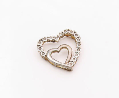 925 Sterling Silver  Vintage Genuine Diamonds Open Love Hearts Pendant PT14294
