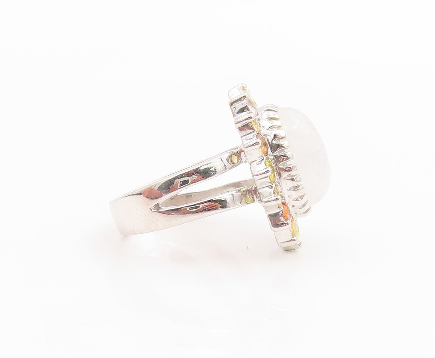 925 Sterling Silver Vintage Ring Cabochon Moonstone Flower Band  Sz 7  RG35732