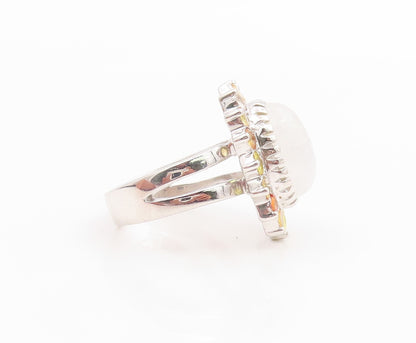 925 Sterling Silver Vintage Ring Cabochon Moonstone Flower Band  Sz 7  RG35732