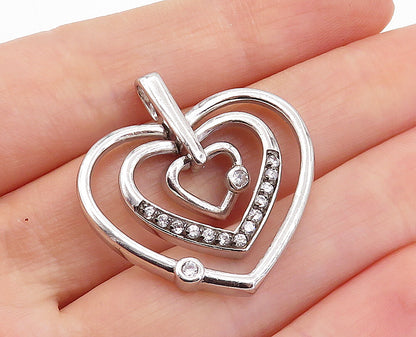 925 Sterling Silver  Shiny Topaz Open Graduated Love Hearts Pendant  PT4748