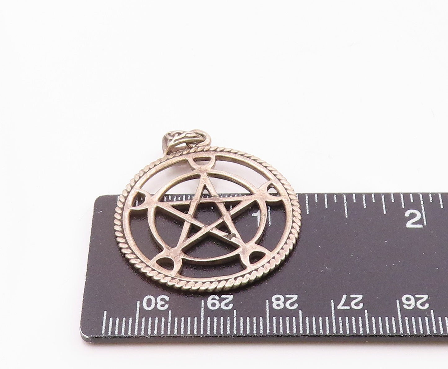 PETER STONE 925 Silver  Vintage Pentagram Star Crescent Moon Pendant  PT20327