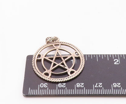 PETER STONE 925 Silver  Vintage Pentagram Star Crescent Moon Pendant  PT20327