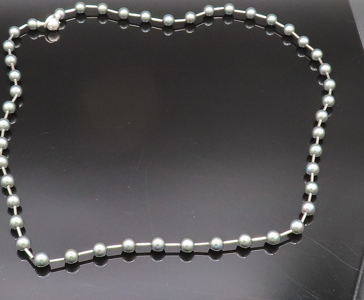 925 Sterling Silver Vintage CZ Scattered Bead Ball Adjustable Necklace  NE3990