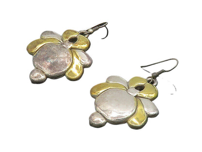 925 Sterling Silver  Vintage Shiny Two Tone Dangle Earrings  EG9848