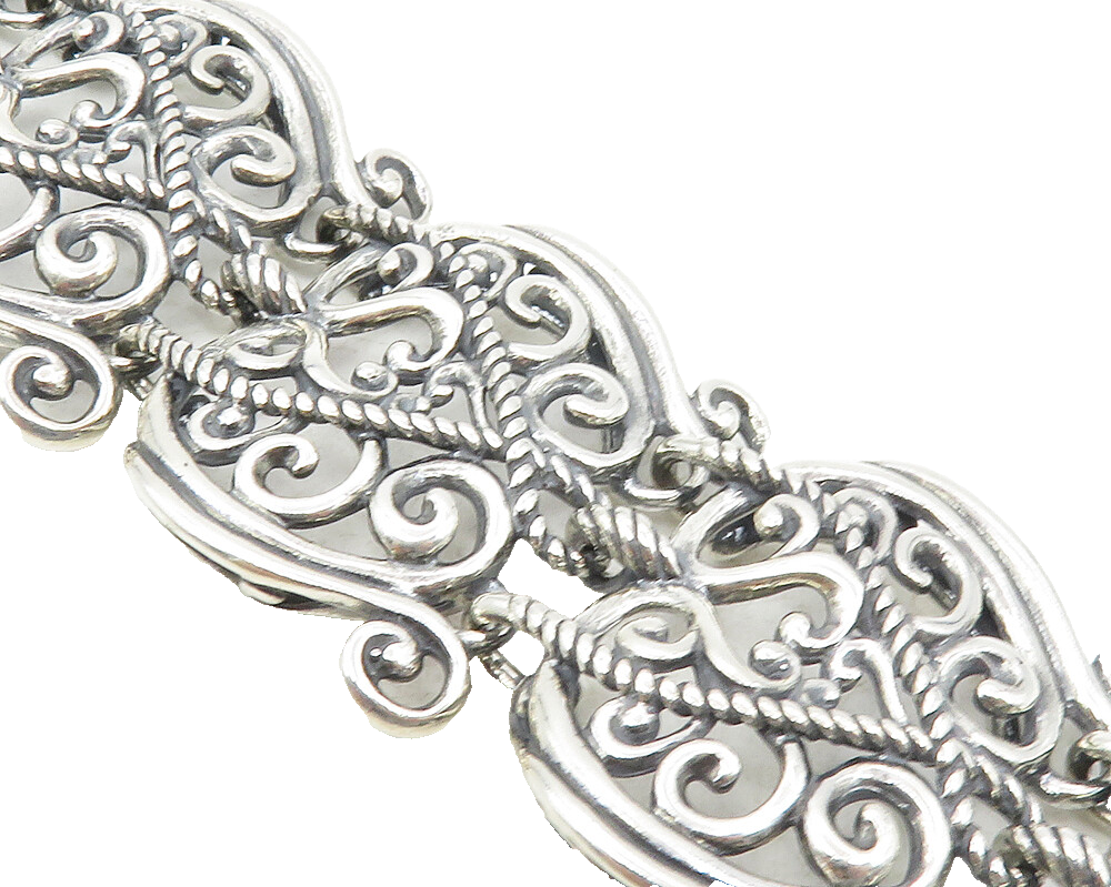 CAROLYN POLLACK RELIOS 925 Silver  Vintage Open Swirl Chain Bracelet  BT4193