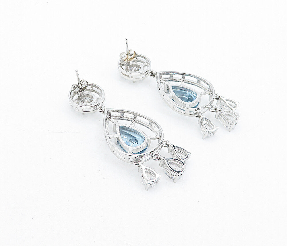 925 Sterling Silver Blue Topaz & Cubic Zirconia Tear Drop Earrings EG2465