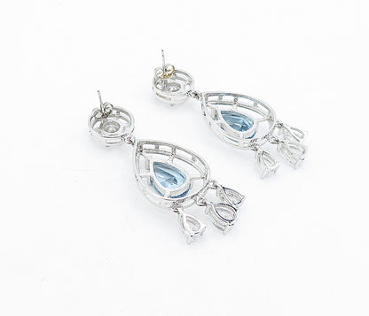 925 Sterling Silver Blue Topaz & Cubic Zirconia Tear Drop Earrings EG2465