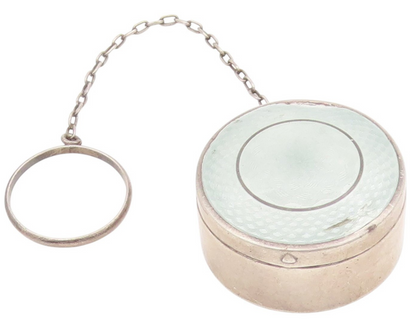 925 Sterling Silver Vintage Pill Box Floral Enameled With Chain OPENS  TR4144