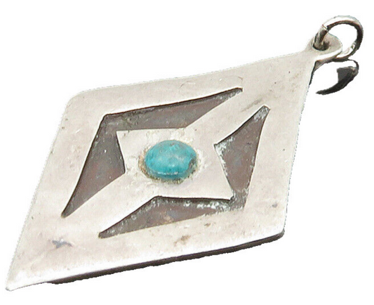 MEXICO 925 Silver  Vintage Antique Turquoise Diamond Shape Pendant  PT15718