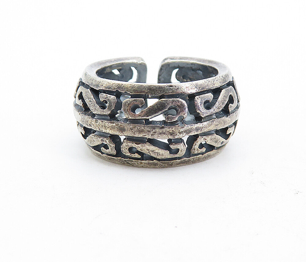 MEXICO 925 Sterling Silver  Vintage Dark Tone Open Swirl Band Ring Sz 8 RG5492