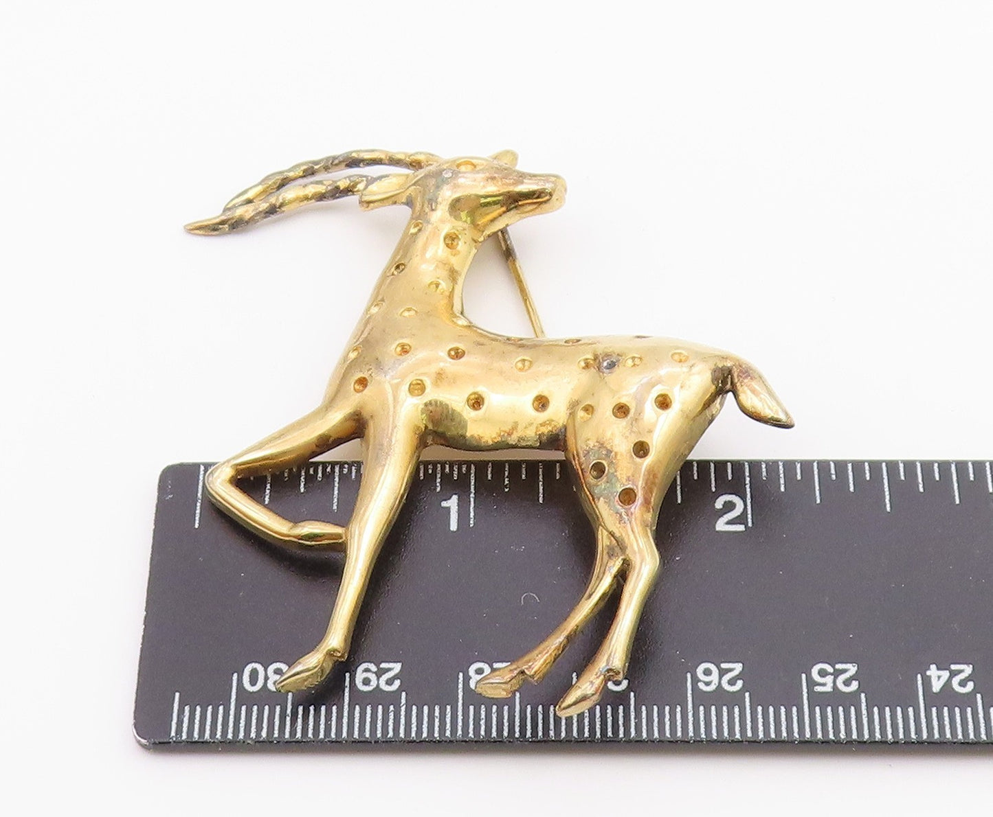 925 Sterling Silver Vintage Gold Plated Dotted Standing Deer Brooch Pin BP9634