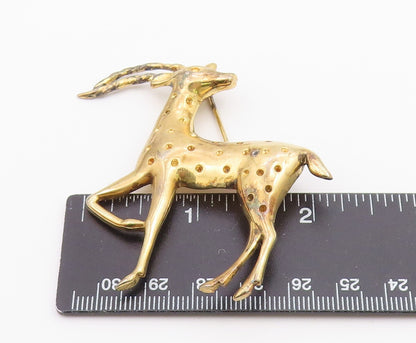 925 Sterling Silver Vintage Gold Plated Dotted Standing Deer Brooch Pin BP9634