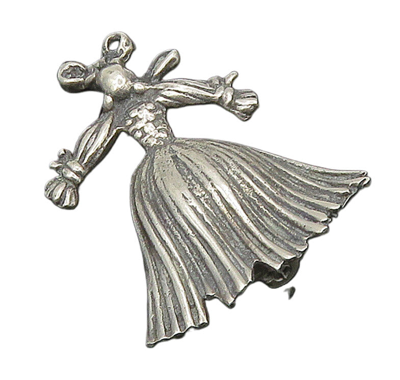 925 Sterling Silver  Vintage Dark Tone Woman In Dress Motif Brooch Pin  BP6551
