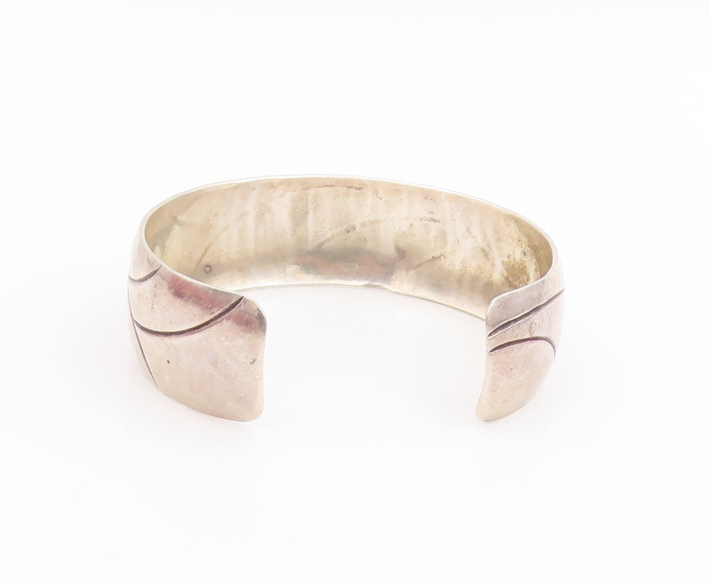 925 Sterling Silver Vintage Bracelet PAULINE WARG Modernist Ribbed Cuff  BT11439
