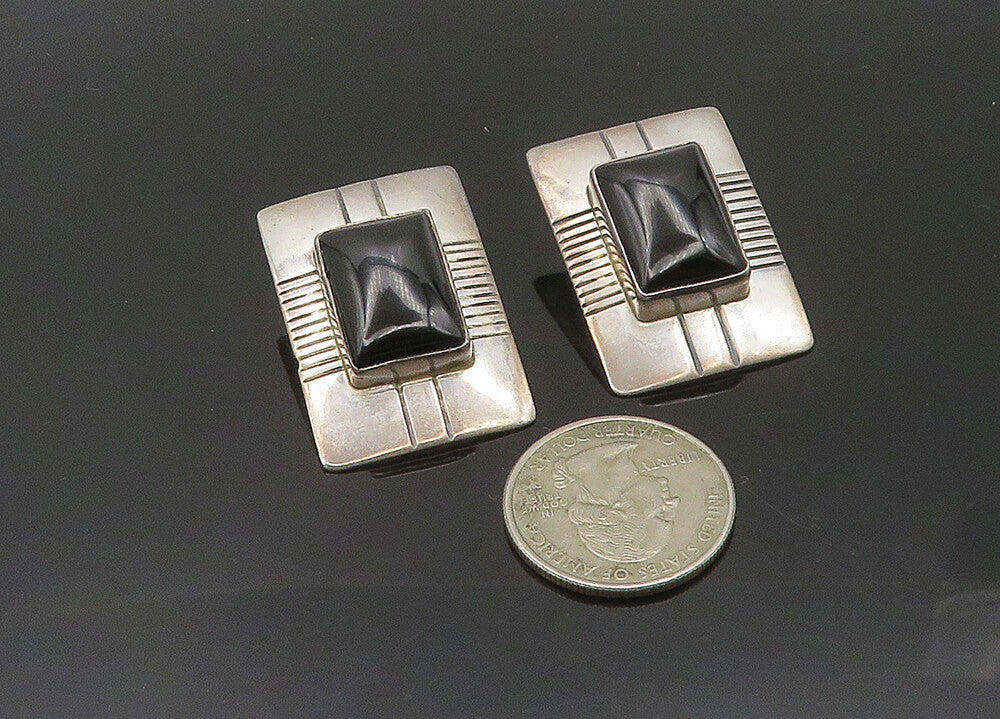 JAMES TOADLENA NAVAJO 925 Silver  Vintage Black Onyx Drop Earrings  EG10160