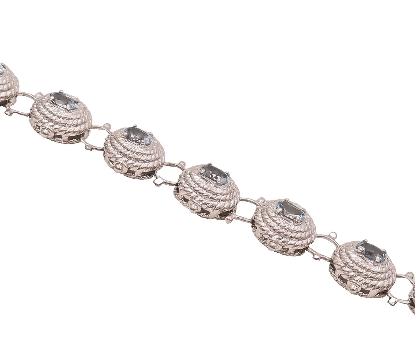 925 Silver  Vintage Blue Topaz Halo Twist Rope Dome Tennis Bracelet  BT9941