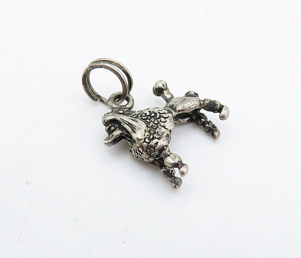 925 Sterling Silver  Vintage Petite Dark Tone Poodle Dog Motif Pendant  PT3827