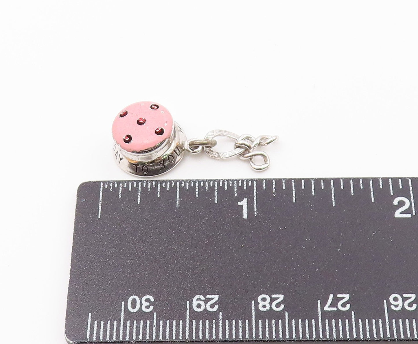 WELLS 925 Sterling Silver  Vintage Enamel Happy Birthday Cake Pendant  PT17188