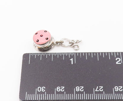 WELLS 925 Sterling Silver  Vintage Enamel Happy Birthday Cake Pendant  PT17188