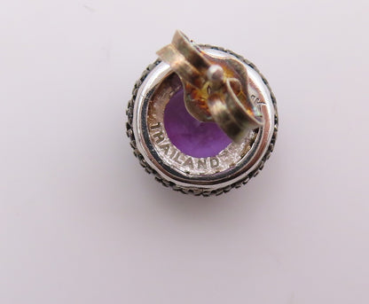 925 Sterling Silver Vintage Earrings Round Amethyst & Halo Spinel Studs  EG14146