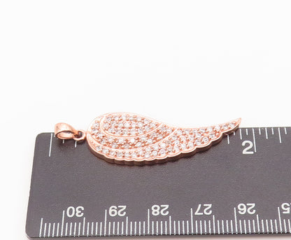925 Sterling Silver Vintage Pendant Solid Rose Gold Topaz Beaded Leaf  PT22641