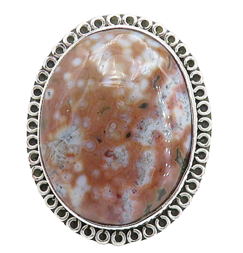 925 Sterling Silver  Jasper Shiny Swirl Border Cocktail Ring Sz 9  RG7997