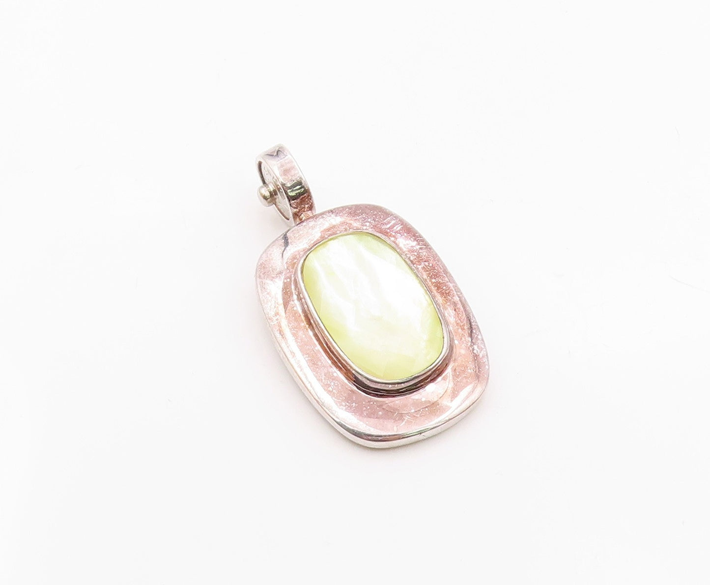ESPO SIG 925 Silver  Vintage Faceted Mother Of Pearl Cutout Pendant  PT17720