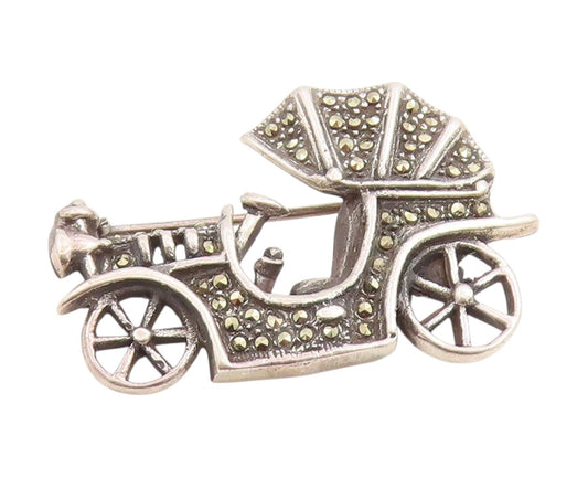 925 Sterling Silver Vintage Brooch Marcasite Classic Car Figural Pin  BP12301
