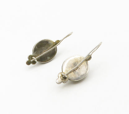 925 Sterling Silver  Vintage Cabochon Cut Black Onyx Drop Earrings  EG8414