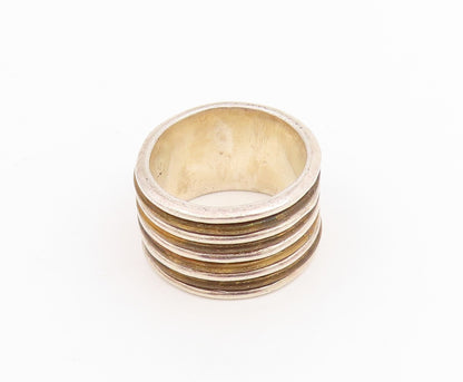 925 Sterling Silver Vintage Ring Two Tone Modernist Wide Band  Sz 6.5  RG34843