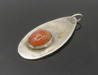 925 Sterling Silver  Vintage Cabochon Cut Agate Smooth Oval Pendant  PT13636