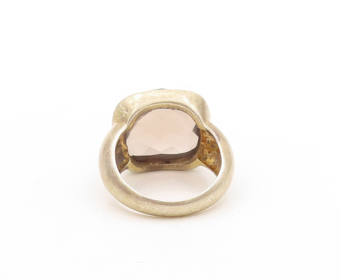 925 Sterling Silver Vintage Ring Dark Tone Square Cut Smoky Quartz Sz 8  RG31143