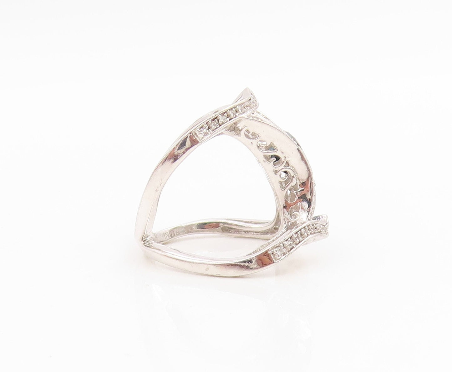925 Sterling Silver Vintage Ring Real Diamonds & Topaz Band  Sz 5.5  RG34864