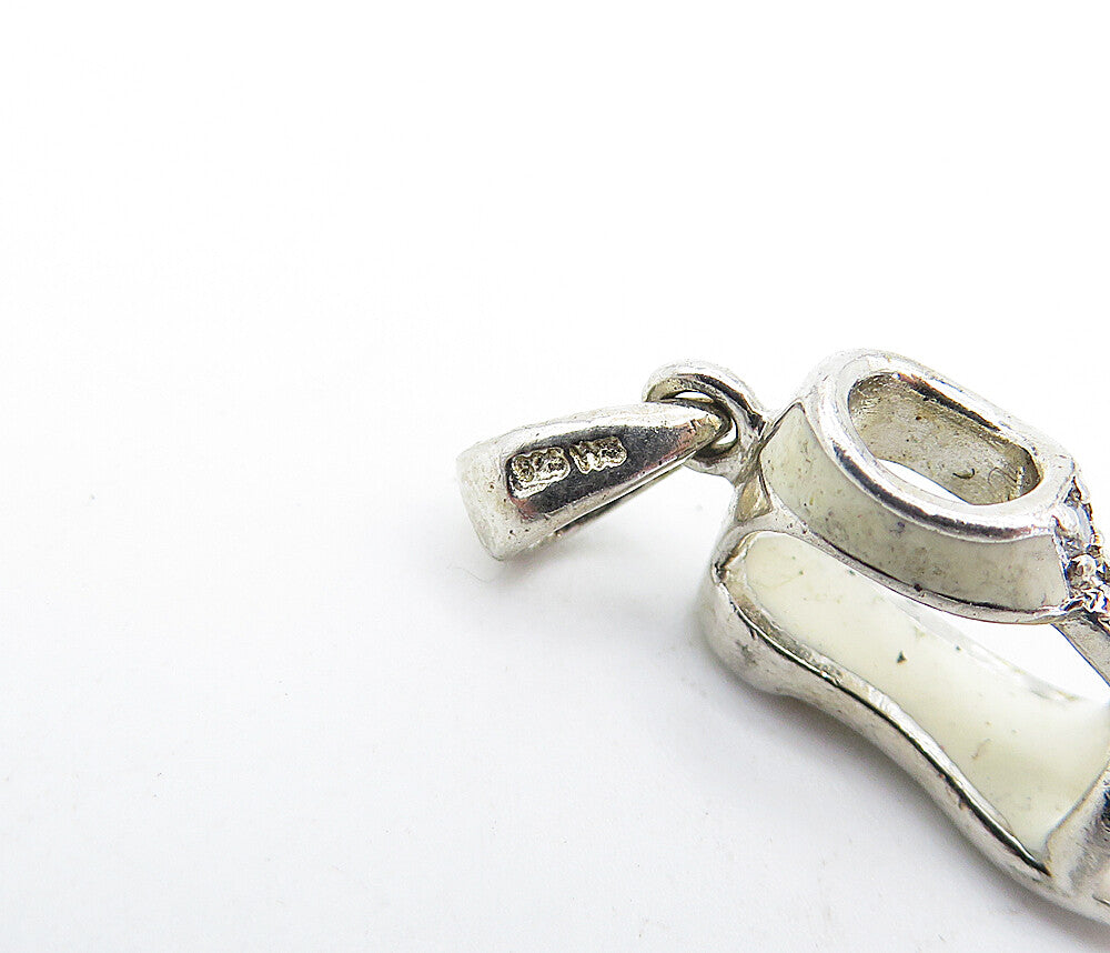 925 Sterling Silver  Vintage Petite Topaz Enamel Coated Sandal Pendant  PT2685