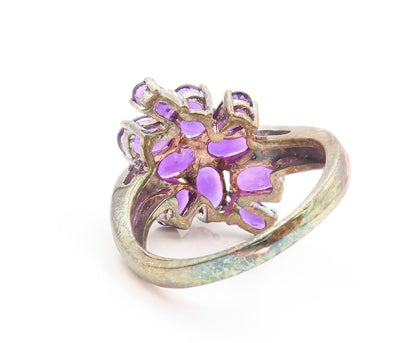 925 Sterling Silver Vintage Ring Dark Tone Oval Amethyst Cluster  SZ 8  RG31950