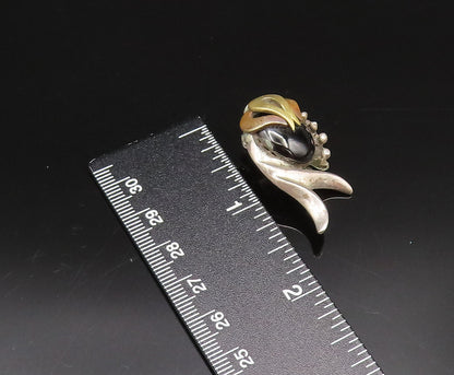 925 Sterling Silver Vintage Two Tone Modernist Onyx Clip Back Earrings EG12225