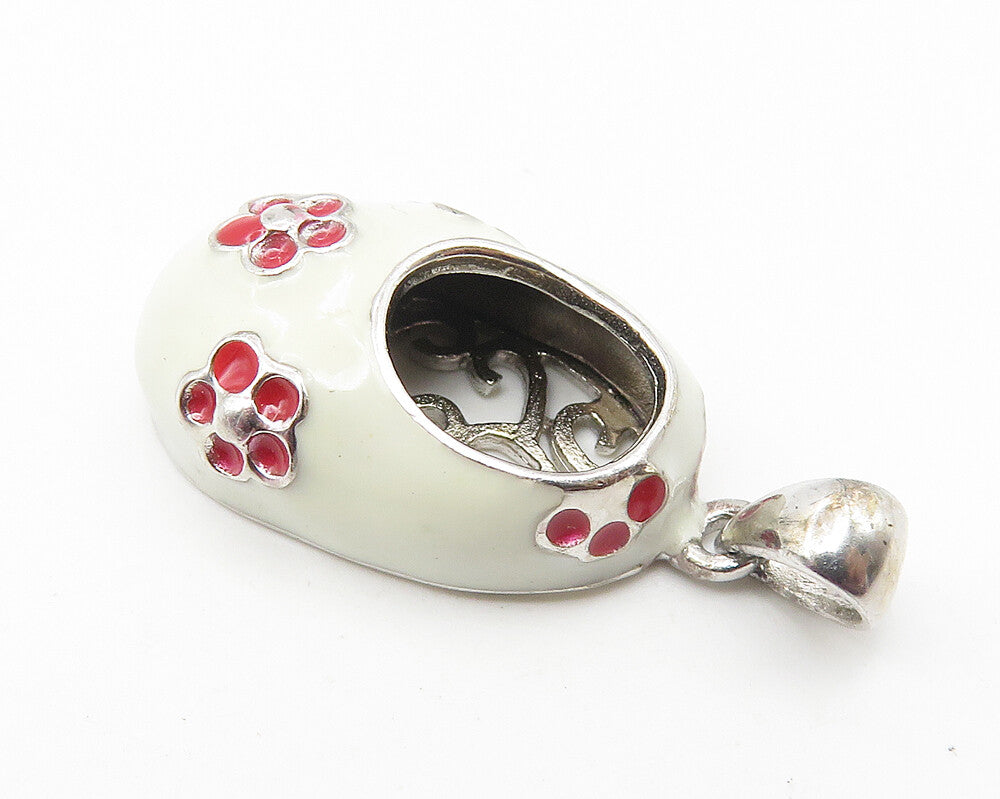 925 Sterling Silver  Shiny Enamel Coated Floral Shoe Motif Pendant  PT8229