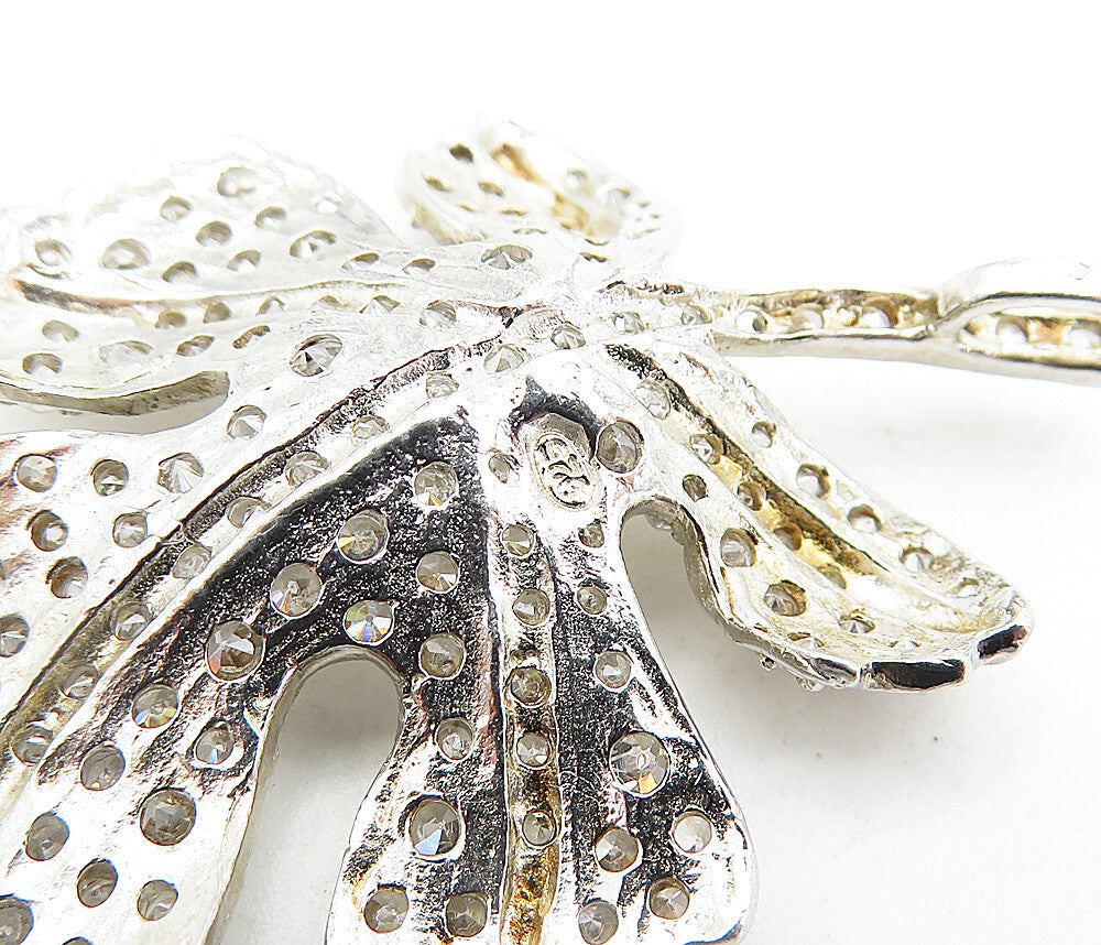 925 Sterling Silver  Vintage Cubic Zirconia Single Autumn Leaf Pendant  PT3363