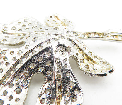925 Sterling Silver  Vintage Cubic Zirconia Single Autumn Leaf Pendant  PT3363