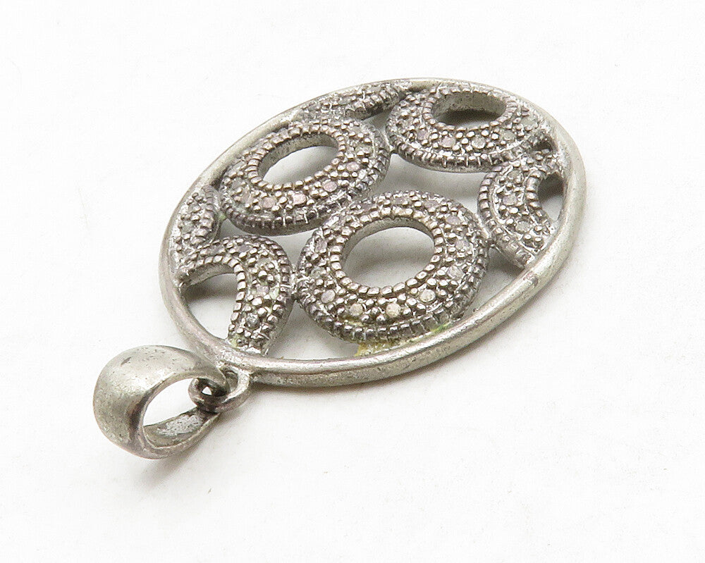 925 Sterling Silver  Vintage Genuine Diamonds Open Circles Pendant  PT10566